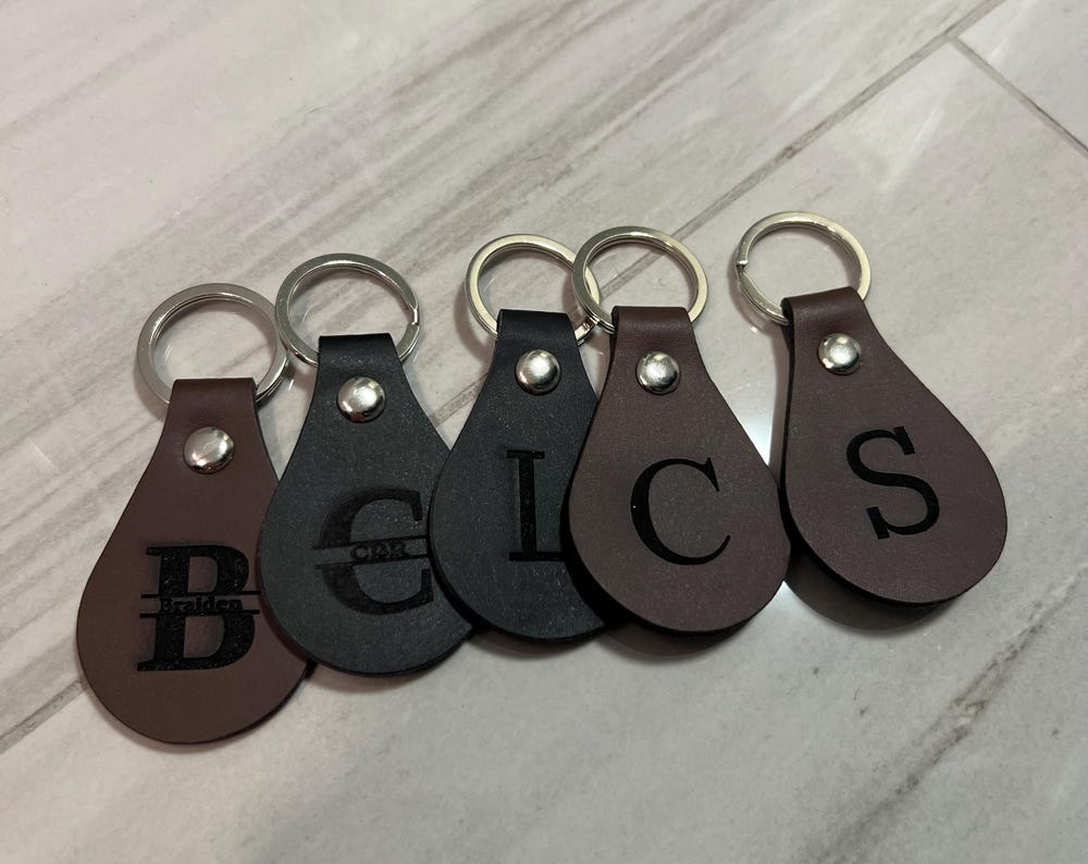 Custom Monogrammed Leather Circle Key Chain